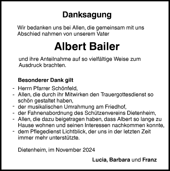 Traueranzeige von Albert Bailer von SÜDWEST PRESSE Ausgabe Ulm/Neu-Ulm