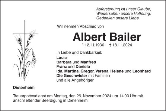 Traueranzeige von Albert Bailer von SÜDWEST PRESSE Ausgabe Ulm/Neu-Ulm