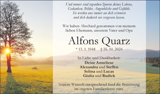 Traueranzeige von Alfons Quarz von Geislinger Zeitung