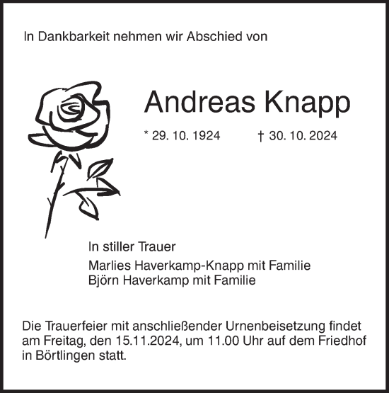 Traueranzeige von Andreas Knapp von NWZ Neue Württembergische Zeitung