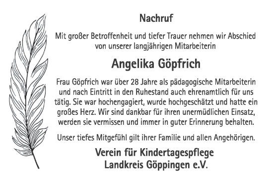 Traueranzeige von Angelika Göpfrich von NWZ Neue Württembergische Zeitung