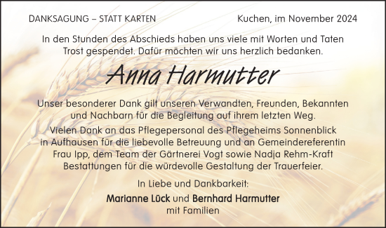 Traueranzeige von Anna Harmutter von Geislinger Zeitung