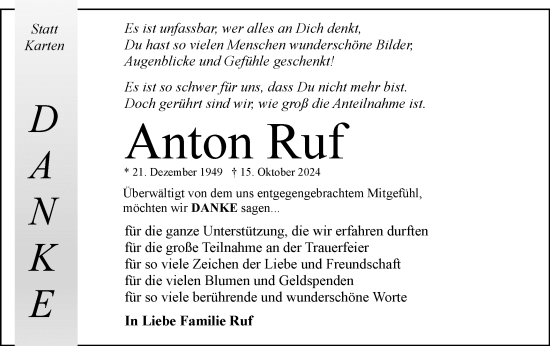 Traueranzeige von Anton Ruf von Schwäbische Tagblatt