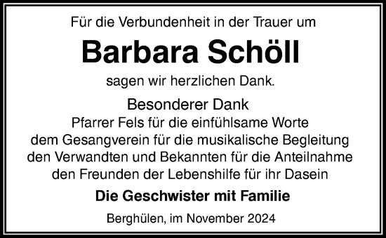 Traueranzeige von Barbara Schöll von SÜDWEST PRESSE Ausgabe Ulm/Neu-Ulm