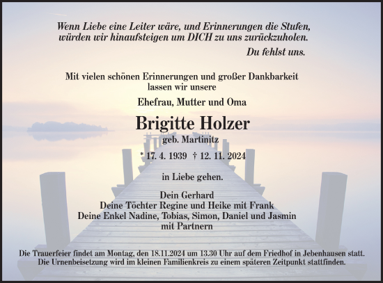 Traueranzeige von Brigitte Holzer von NWZ Neue Württembergische Zeitung