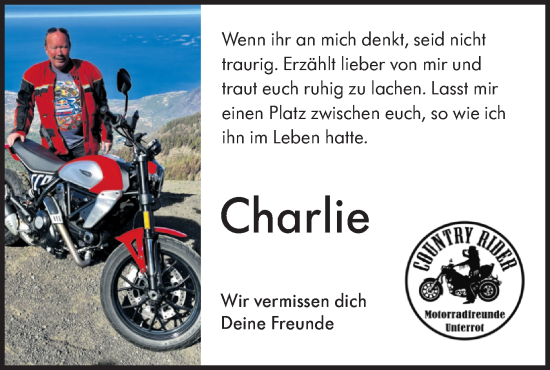 Traueranzeige von Charlie  von Rundschau Gaildorf