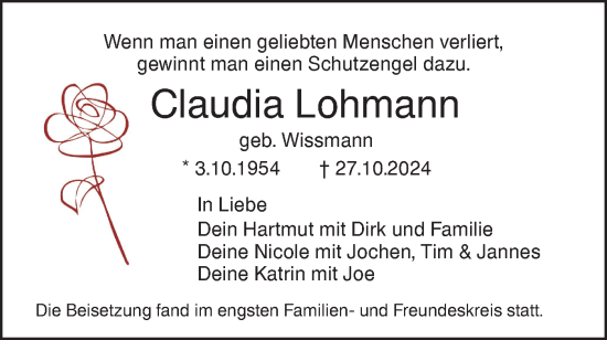 Traueranzeige von Claudia Lohmann von SÜDWEST PRESSE Ausgabe Ulm/Neu-Ulm