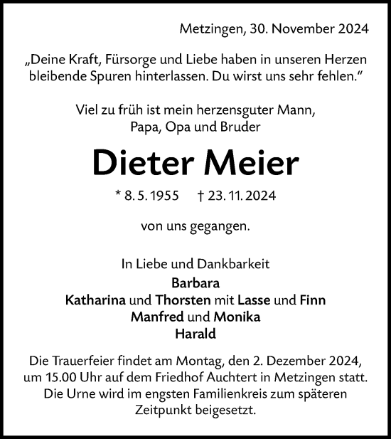 Traueranzeige von Dieter Meier von Alb-Bote/Metzinger-Uracher Volksblatt