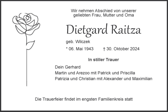 Traueranzeige von Dietgard Raitza von Schwäbische Tagblatt