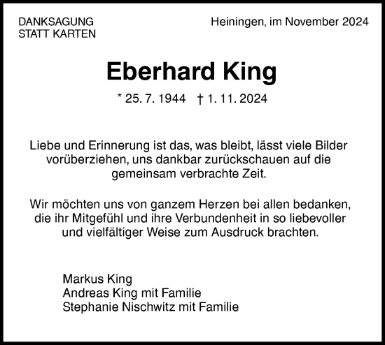 Traueranzeige von Eberhard King von NWZ Neue Württembergische Zeitung