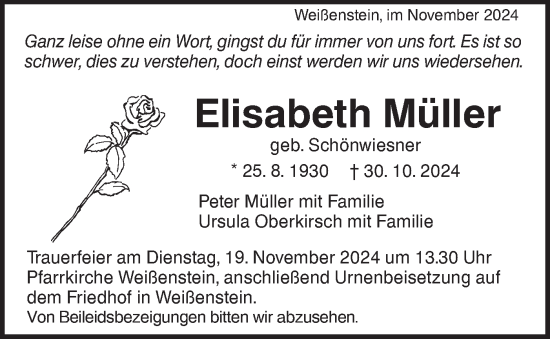 Traueranzeige von Elisabeth Müller von NWZ Neue Württembergische Zeitung