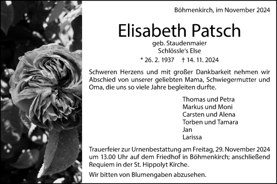 Traueranzeige von Elisabeth Patsch von Geislinger Zeitung