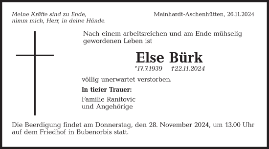 Traueranzeige von Else Bürk von Haller Tagblatt