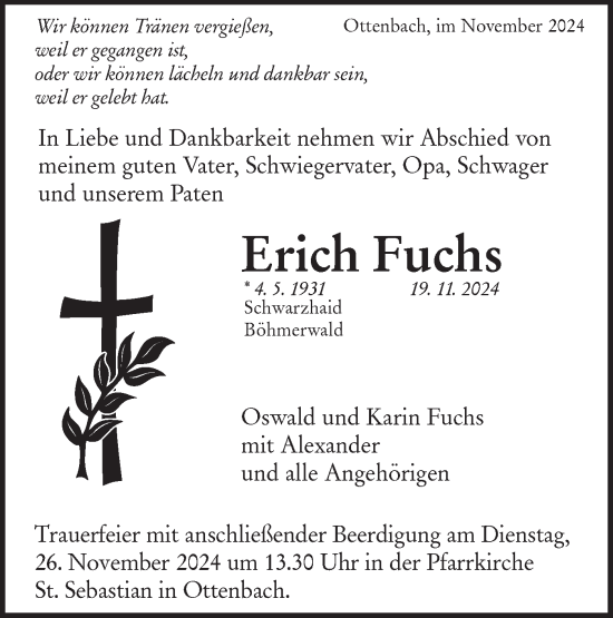 Traueranzeige von Erich Fuchs von NWZ Neue Württembergische Zeitung