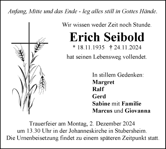 Traueranzeige von Erich Seibold von Geislinger Zeitung