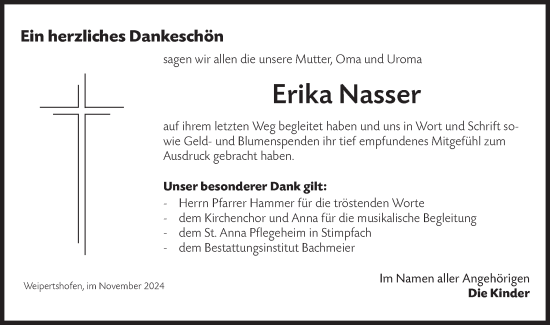 Traueranzeige von Erika Nasser von Hohenloher Tagblatt