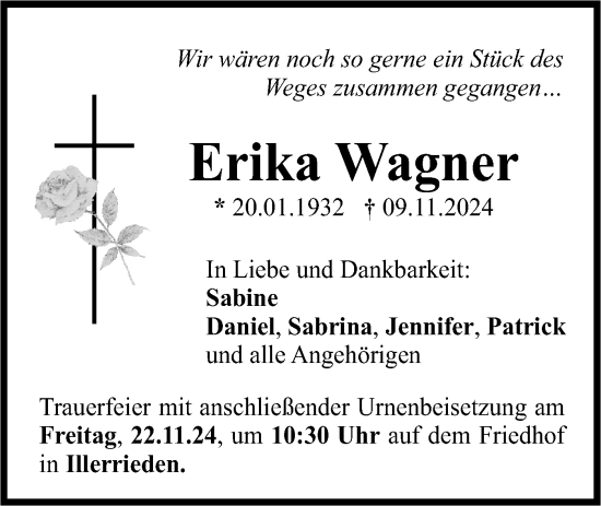 Traueranzeige von Erika Wagner von SÜDWEST PRESSE Ausgabe Ulm/Neu-Ulm