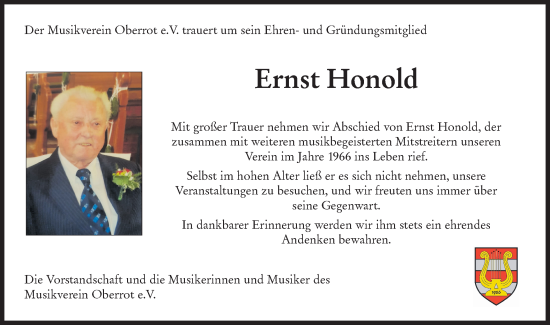 Traueranzeige von Ernst Honold von Rundschau Gaildorf