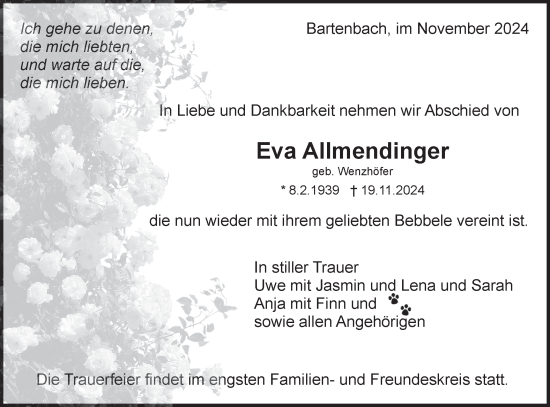 Traueranzeige von Eva Allmendinger von NWZ Neue Württembergische Zeitung