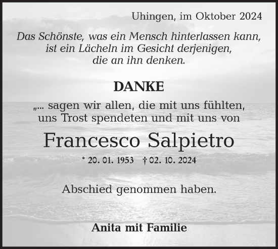 Traueranzeige von Francesco Salpietro von NWZ Neue Württembergische Zeitung