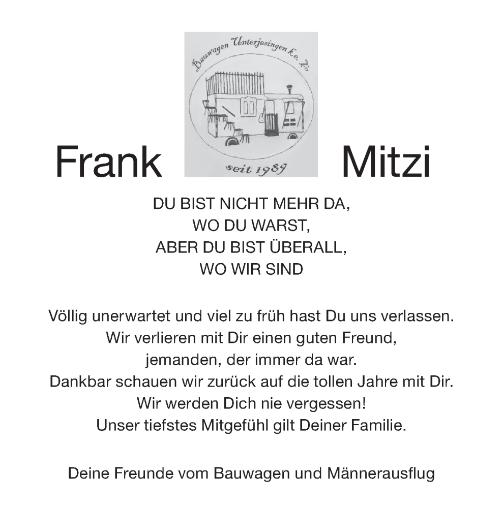  Traueranzeige für Frank Woland vom 20.11.2024 aus Schwäbische Tagblatt