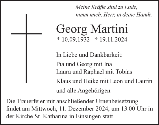 Traueranzeige von Georg Martini von SÜDWEST PRESSE Ausgabe Ulm/Neu-Ulm