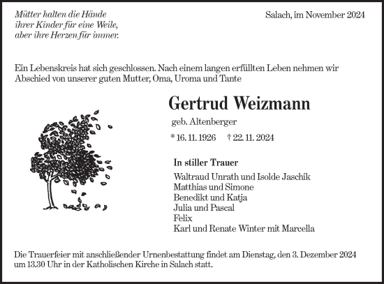 Traueranzeige von Gertrud Weizmann von NWZ Neue Württembergische Zeitung