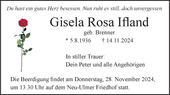 Traueranzeige von Gisela Rosa Ifland von SÜDWEST PRESSE Ausgabe Ulm/Neu-Ulm