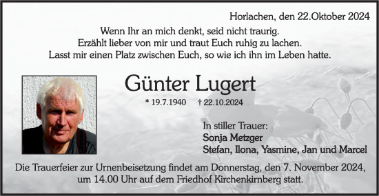 Traueranzeige von Günter Lugert von Rundschau Gaildorf