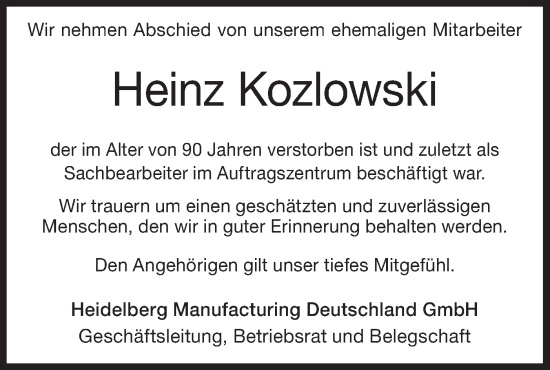 Traueranzeige von Heinz Kozlowski von Geislinger Zeitung