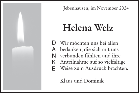 Traueranzeige von Helena Welz von NWZ Neue Württembergische Zeitung