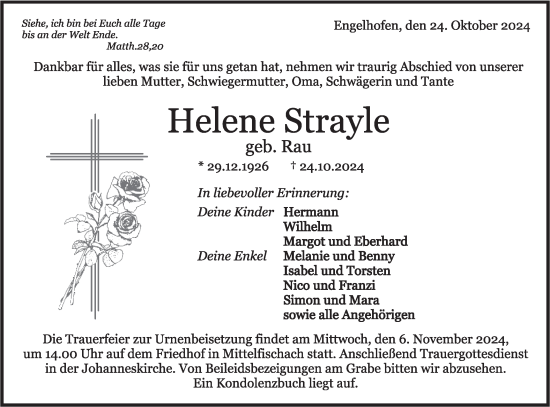 Traueranzeige von Helene Strayle von Haller Tagblatt