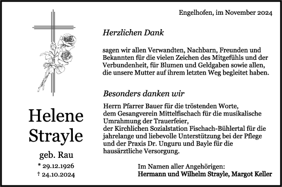 Traueranzeige von Helene Strayle von Haller Tagblatt