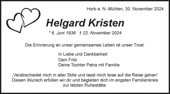 Traueranzeige von Helgard Kristen von Neckar-Chronik