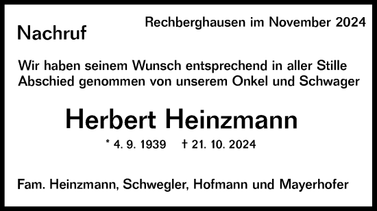 Traueranzeige von Herbert Heinzmann von NWZ Neue Württembergische Zeitung