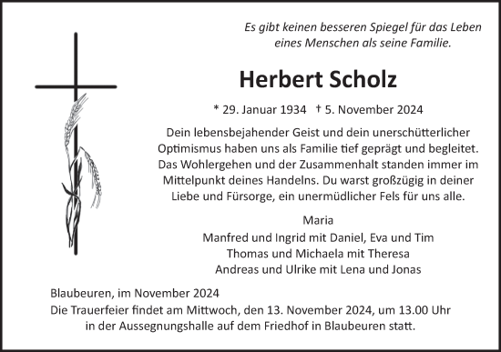 Traueranzeige von Herbert Scholz von SÜDWEST PRESSE Ausgabe Ulm/Neu-Ulm