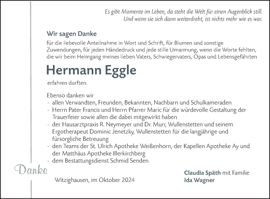 Traueranzeige von Hermann Eggle von SÜDWEST PRESSE Ausgabe Ulm/Neu-Ulm