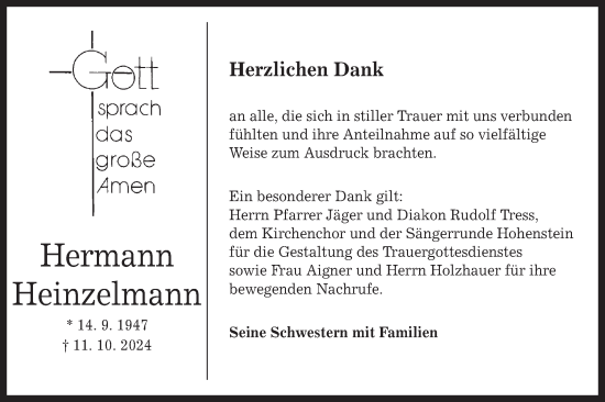 Traueranzeige von Hermann Heinzelmann von Alb-Bote/Metzinger-Uracher Volksblatt