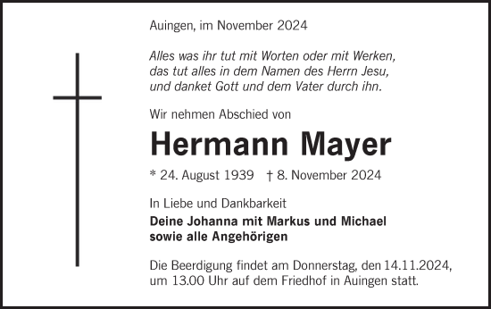 Traueranzeige von Hermann Mayer von Alb-Bote/Metzinger-Uracher Volksblatt