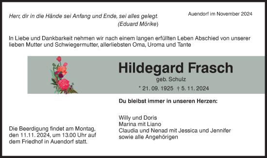 Traueranzeige von Hildegard Frasch von NWZ Neue Württembergische Zeitung