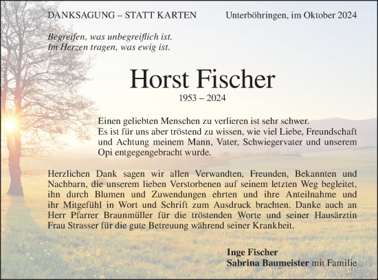 Traueranzeige von Horst Fischer von Geislinger Zeitung