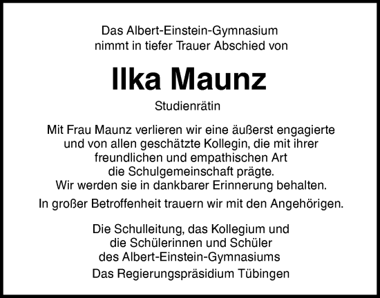 Traueranzeige von Ilka Maunz von SÜDWEST PRESSE Ausgabe Ulm/Neu-Ulm/SÜDWEST PRESSE Ausgabe Ulm/Neu-Ulm