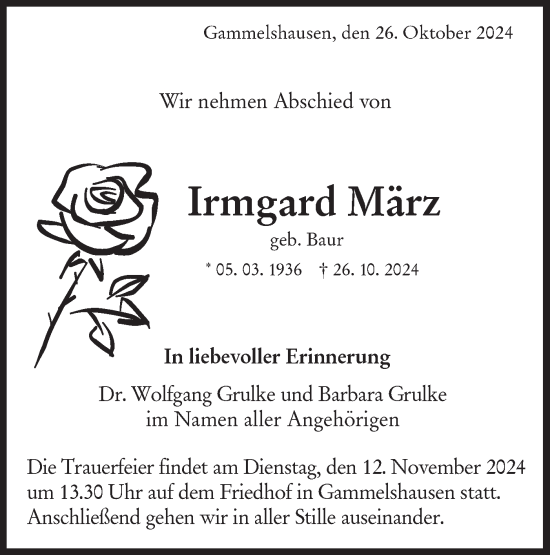 Traueranzeige von Irmgard März von NWZ Neue Württembergische Zeitung