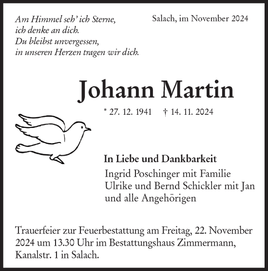 Traueranzeige von Johann Martin von NWZ Neue Württembergische Zeitung