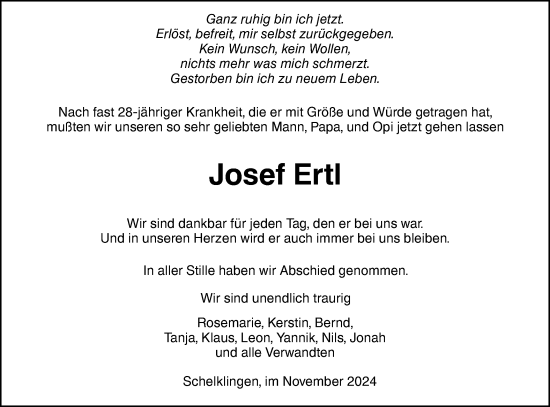 Traueranzeige von Josef Ertl von Ehinger Tagblatt