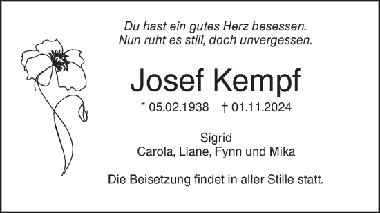 Traueranzeige von Josef Kempf von SÜDWEST PRESSE Ausgabe Ulm/Neu-Ulm