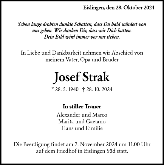 Traueranzeige von Josef Strak von NWZ Neue Württembergische Zeitung