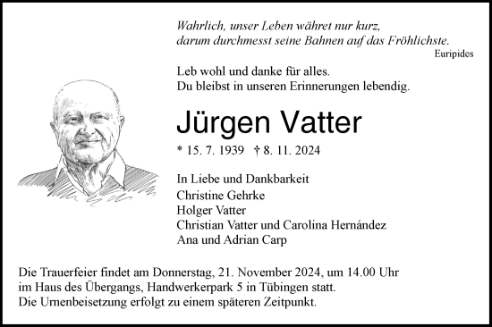 Traueranzeige von Jürgen Vatter von Schwäbische Tagblatt