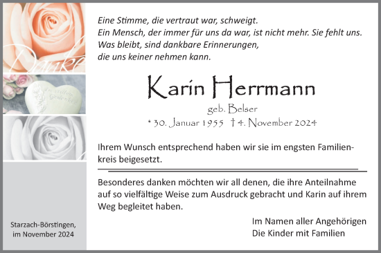 Traueranzeige von Karin Herrmann von Schwäbische Tagblatt