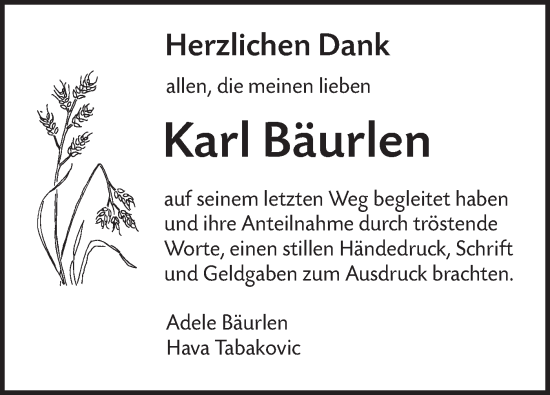 Traueranzeige von Karl Bäurlen von Alb-Bote/Metzinger-Uracher Volksblatt